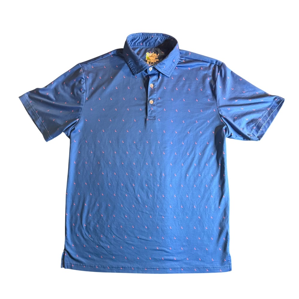 TailorByrd Flamingo Performance Polo Mens Large Blue Short Sleeve Golf Shirt